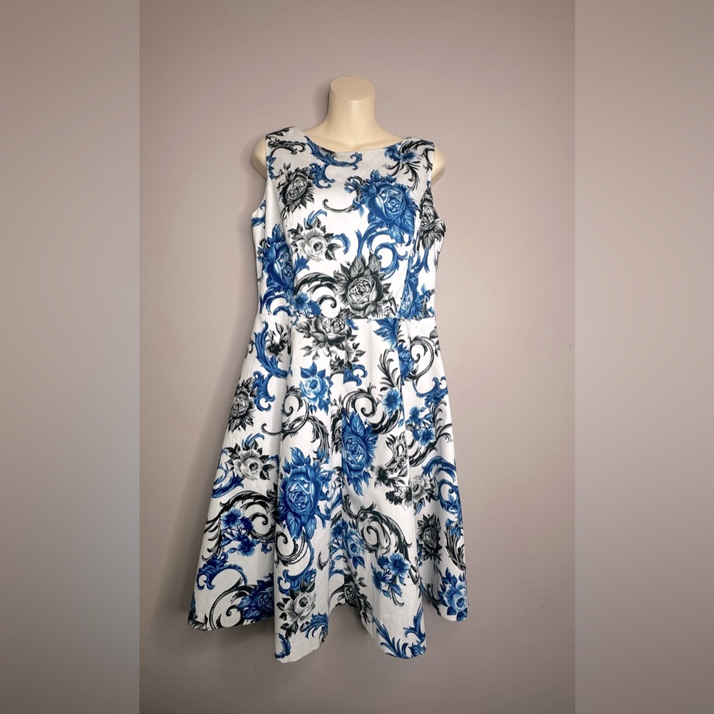 Premise Blue and White A-Line Midi Dress
